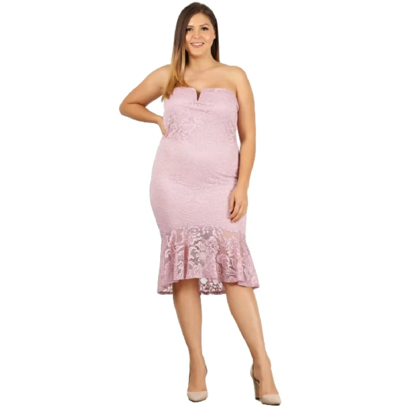 Score Big Savings Today!Plus Size Lace, Strapless Bodycon Midi Dress