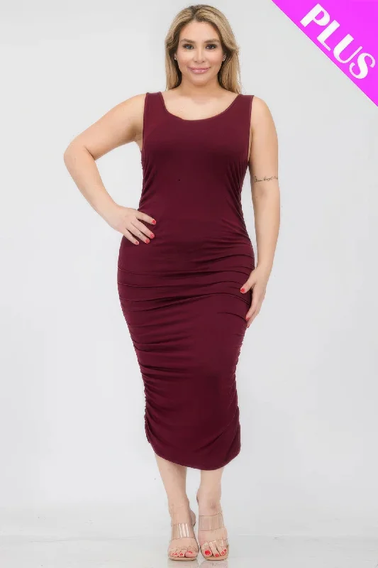 Special Discounts Inside!Plus Size Square Neck Ruched Bodycon Midi Dress