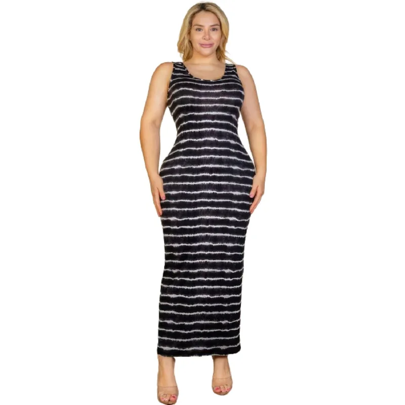 Upgrade for Less!Plus Size Tie Dye Printed Tank Bodycon Maxi Dress