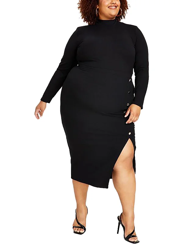 Flash Sale – Act Fast!Plus Womens Ribbed Bodycon Midi Dress