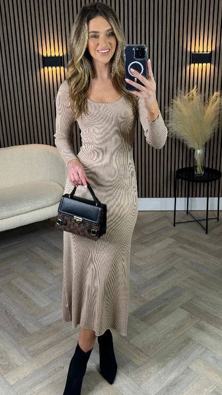 Your Favorite Items on Sale Now!Addison Camel Ribbed Knit Midi Dress