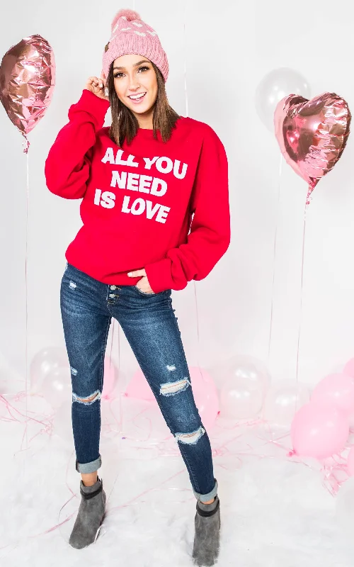 Seasonal Sale – Shop Now!All You Need is Love Crewneck-Red** - Final Sale