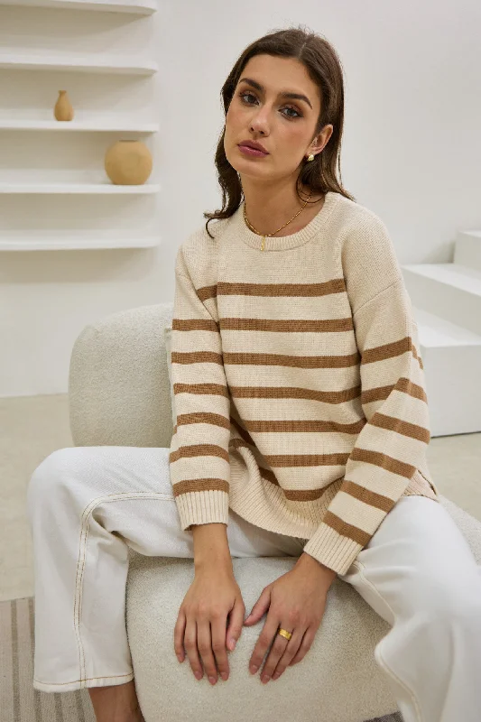 Time to Snag a Bargain!Anya Beige Stripe Knit Sweater