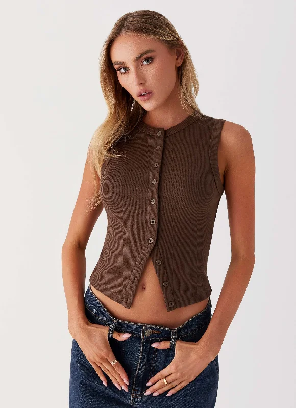 Find Your Perfect Deal Today!Blair Buttoned Knit Top - Chocolate