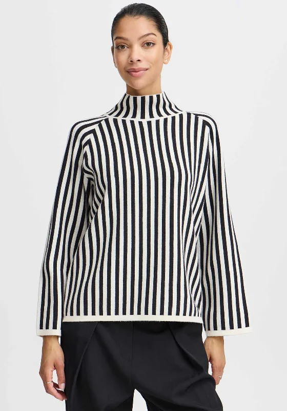 Today Only – Don’t Miss It!b.young Otari Striped Polo Neck Jumper, Black and White