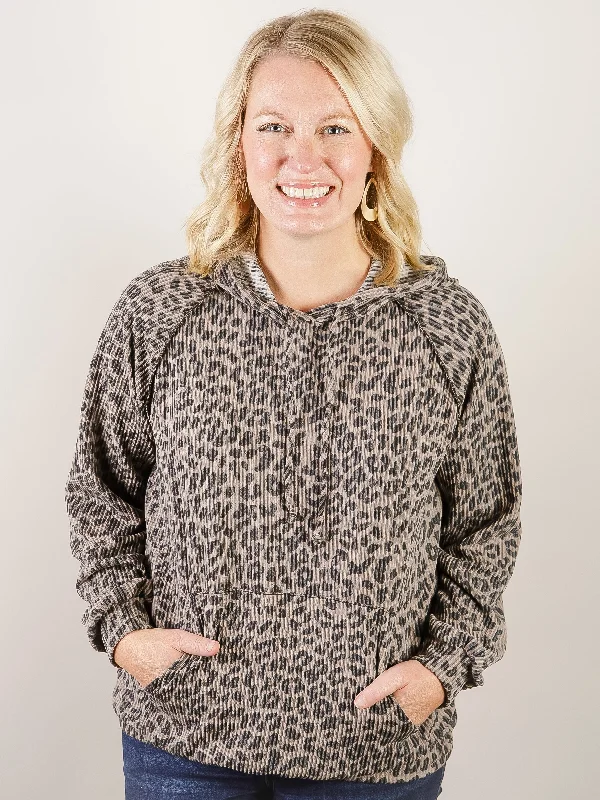 One Click Away from Big Savings!Charcoal Long Sleeve Animal Print Hooded Top