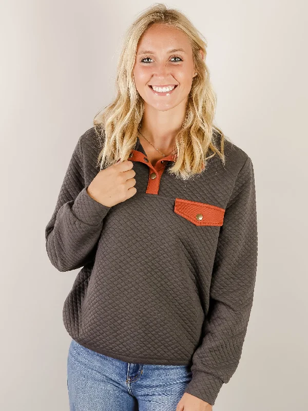 Unbeatable Prices!Charcoal Quilted Pullover with Orange Detail