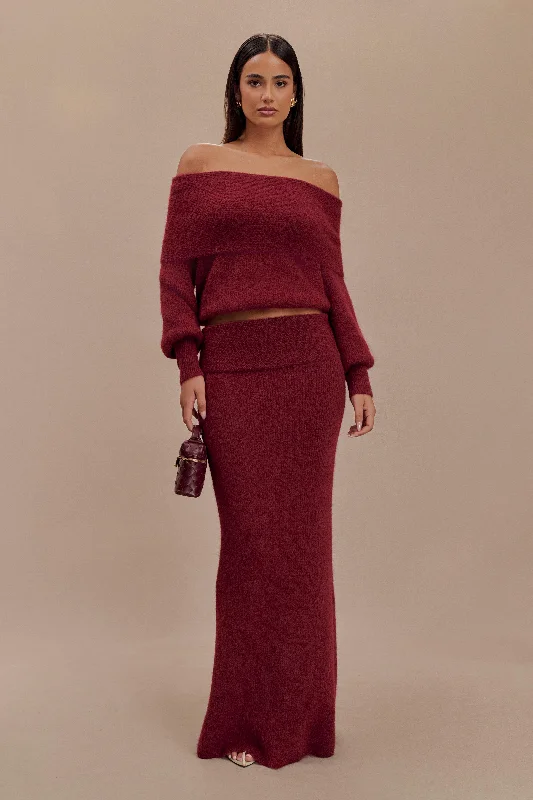 Huge Savings – Act Now!Charlotte Knit Maxi Skirt With Overlay - Merlot