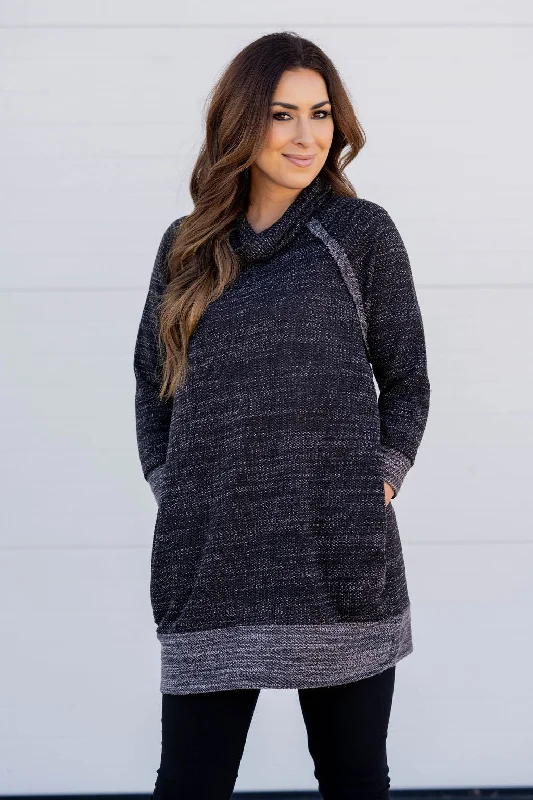 Best Deals Just for You!Contrasting Heathered Tunic Cowl Neck