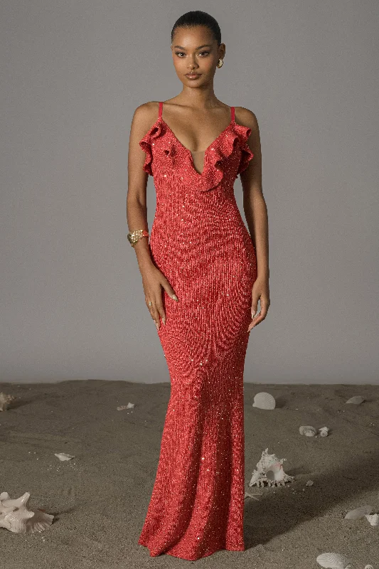 Your Discount is Waiting!Coral Midnight Sparkle Maxi Dress