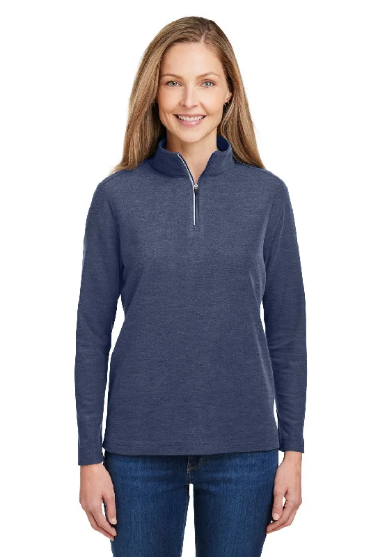 Time to Snag a Bargain!Core 365 Womens Fusion ChromaSoft Performance Moisture Wicking Pique 1/4 Zip Sweatshirt - Heather Classic Navy Blue