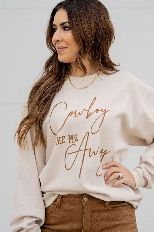 Time to Save Big!Cowboy Take Me Away Lightly Ribbed Graphic Crewneck