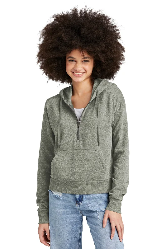 More Discounts, More Joy!District Womens Perfect Tri Fleece 1/4 Zip Hooded Sweatshirt Hoodie - Grey Frost