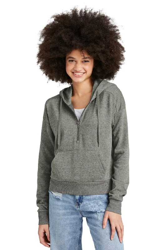 Save More Than Ever!District Womens Perfect Tri Fleece 1/4 Zip Hooded Sweatshirt Hoodie - Heather Charcoal Grey