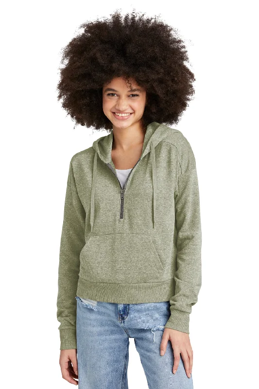 Hottest Discounts of the Year!District Womens Perfect Tri Fleece 1/4 Zip Hooded Sweatshirt Hoodie - Military Green Frost