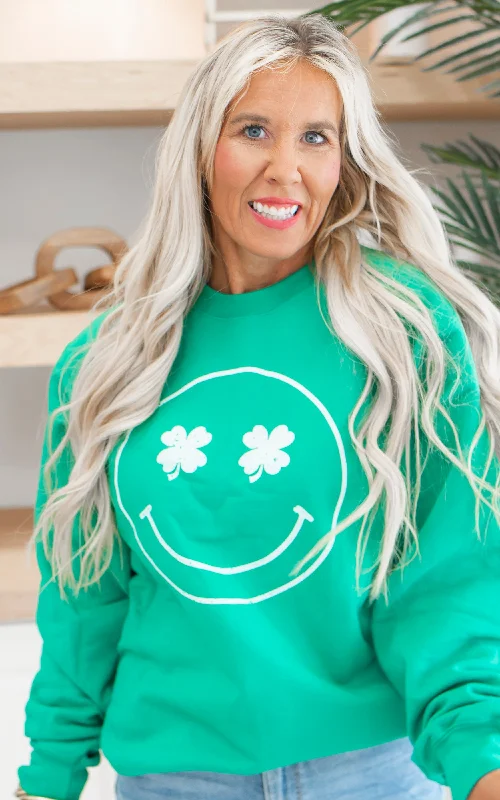 Incredible Savings Inside!Four Leaf Smiley Face Green Crewneck Sweatshirt**