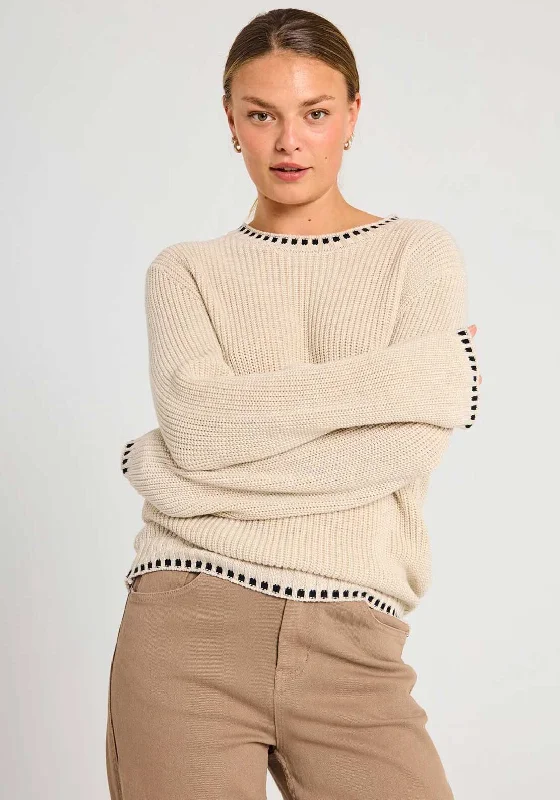 Time to Snag a Bargain!Freequent Ellis Contrast Trim Knit Jumper, Beige