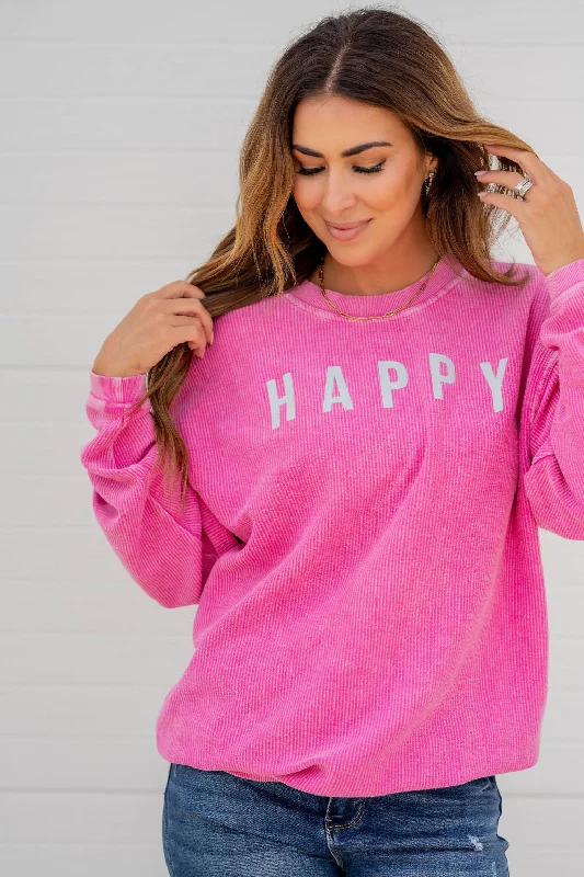 Save Like Never Before!Happy Ribbed Graphic Crewneck