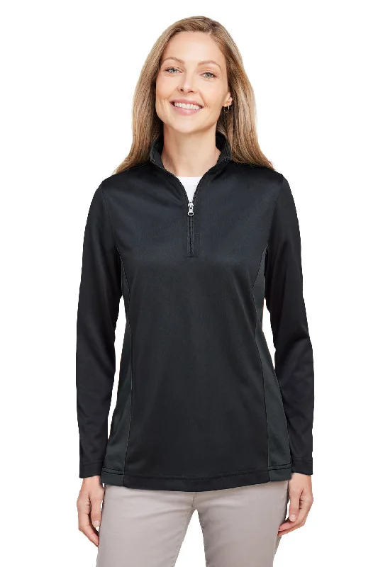 Flash Deals – Act Quickly!Harriton Womens Flash Performance Moisture Wicking Colorblock 1/4 Zip Sweatshirt - Black/Dark Charcoal Grey