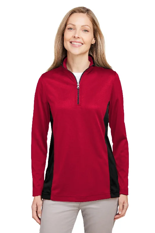 Upgrade for Less!Harriton Womens Flash Performance Moisture Wicking Colorblock 1/4 Zip Sweatshirt - Red/Black