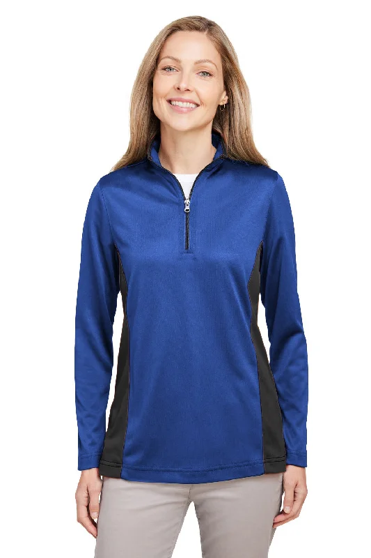 Only a Few Left – Order Now!Harriton Womens Flash Performance Moisture Wicking Colorblock 1/4 Zip Sweatshirt - True Royal Blue/Black