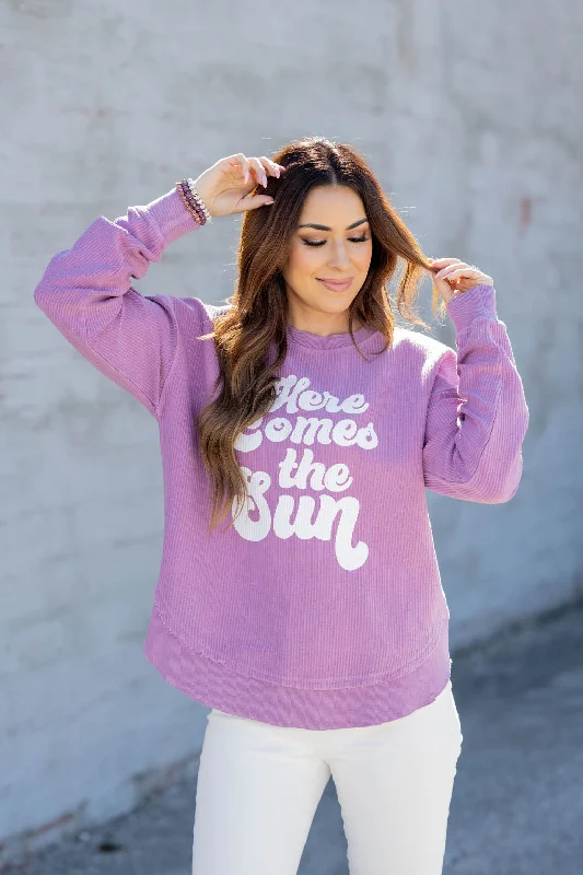 Price Drop Alert!Here Comes The Sun Side Slit Graphic Crewneck