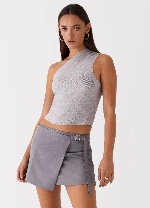 Crazy Discounts Inside!Indy One Shoulder Knit Top - Grey