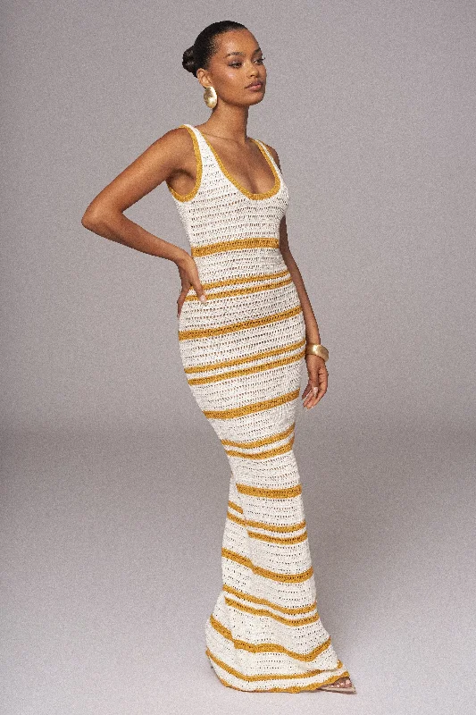 Stock Up and Save!Ivory/Yellow Destiny Knit Maxi Dress