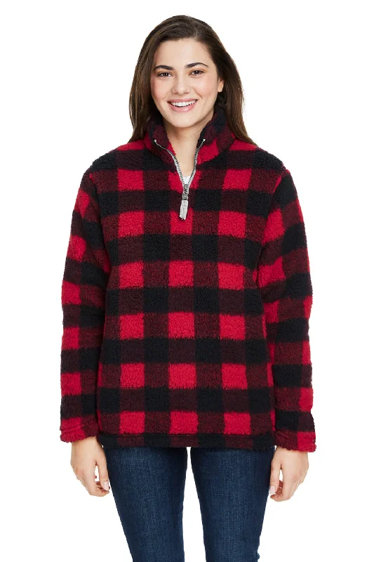 Best Deals Just for You!J America Womens Epic Sherpa Fleece 1/4 Zip Sweatshirt - Red/Black - Closeout