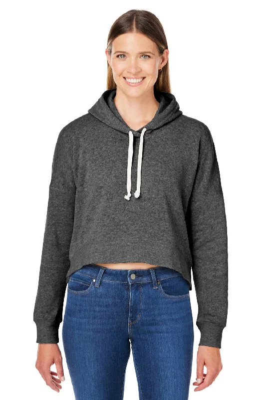 Save Up to 50% Off!J America Womens Cropped Hooded Sweatshirt Hoodie - Grey Triblend