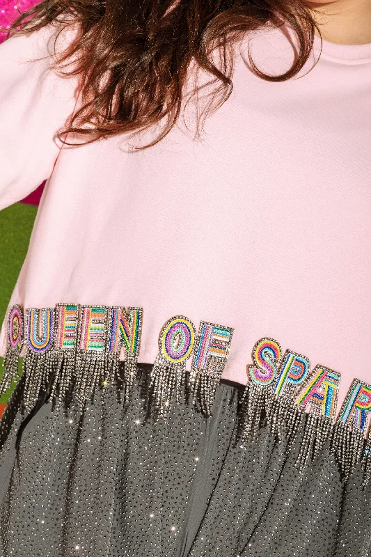 More Discounts, More Joy!Light Pink QOS Fringe Sweatshirt