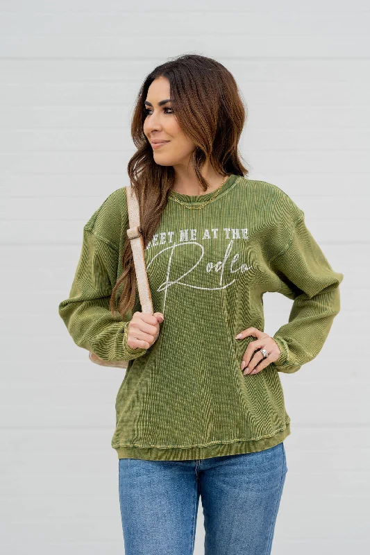 Amazing Prices You Can’t Resist!Meet Me At The Rodeo Waffled Graphic Crewneck