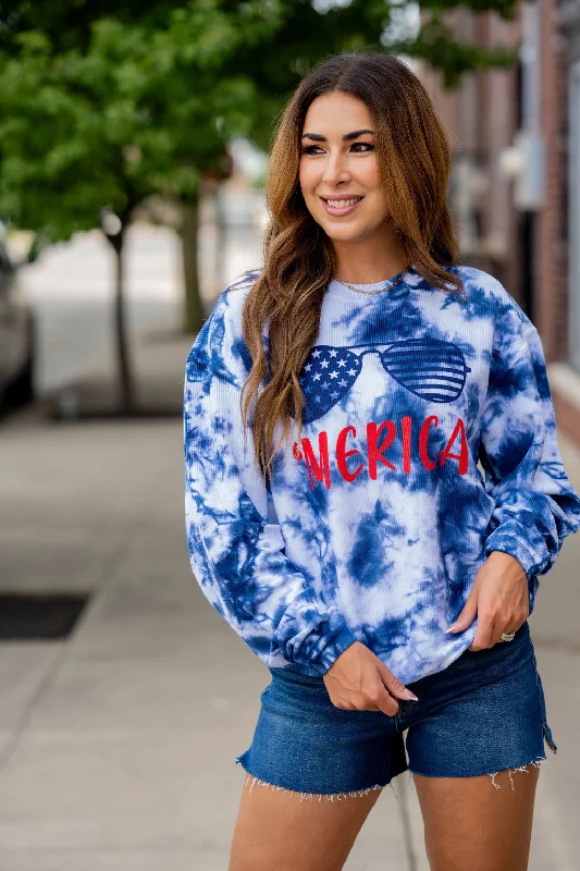 Massive Price Cuts!'Merica Tie Dye Ribbed Graphic Crewneck