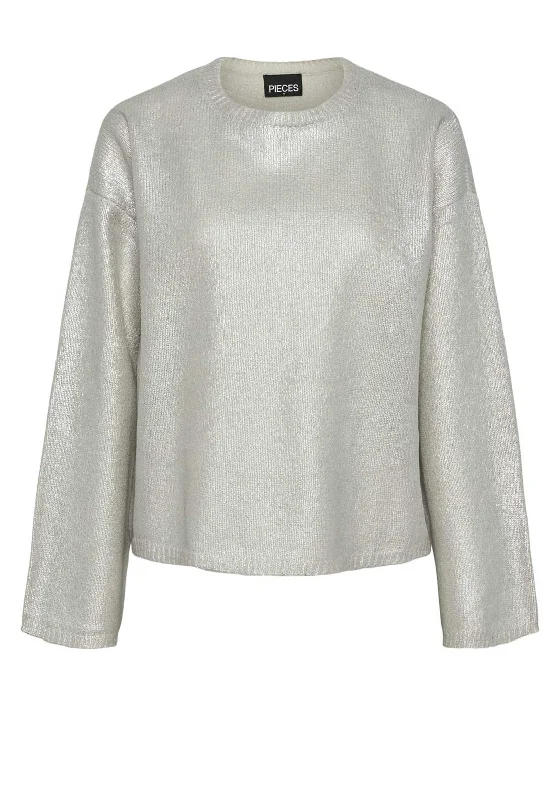 Flash Deals – Act Quickly!Pieces Roi Round Neck Metallic Jumper, Light Gold