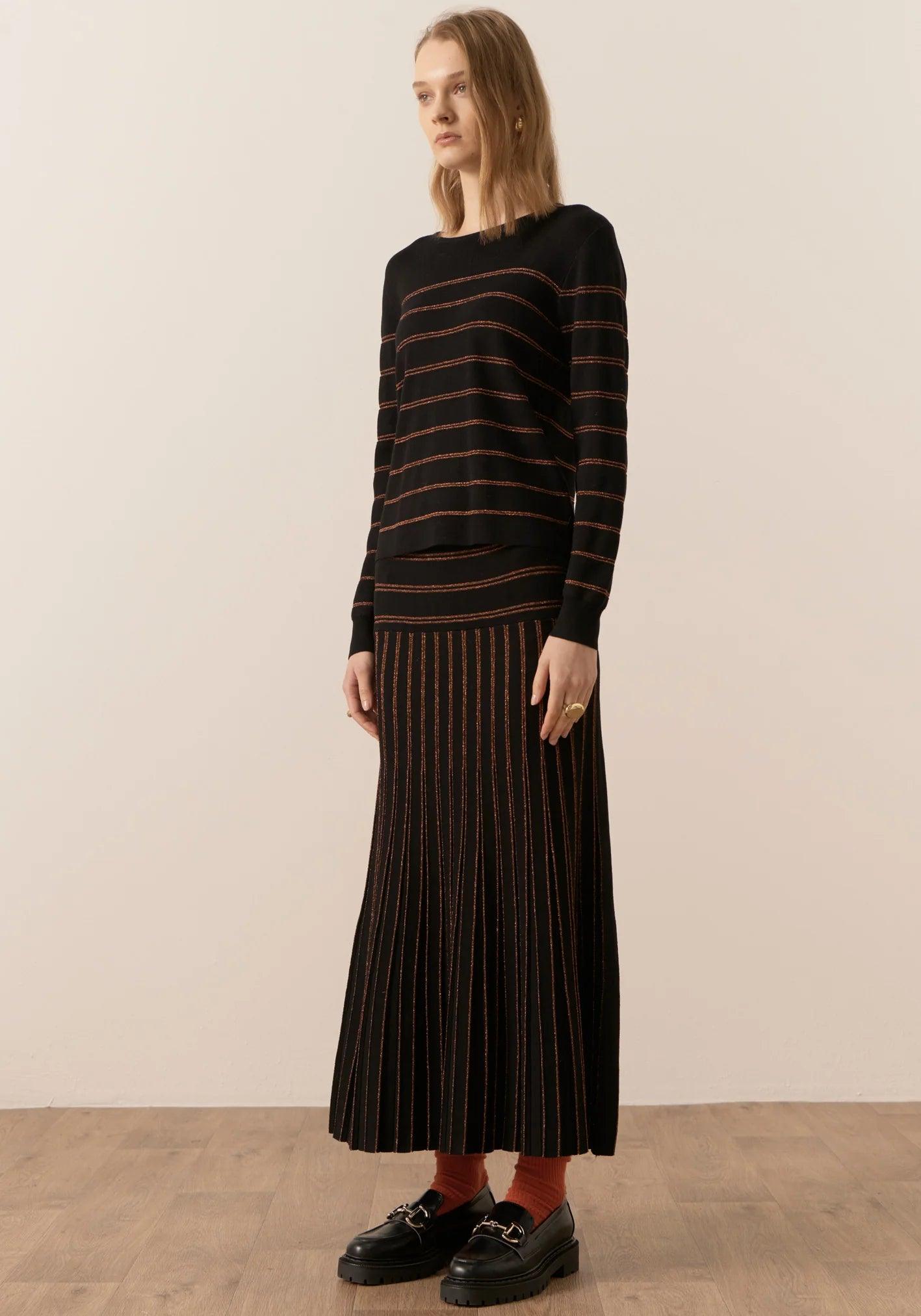 Price Drop Alert!POL Gizelle Lurex Striped Knit in Black and Copper