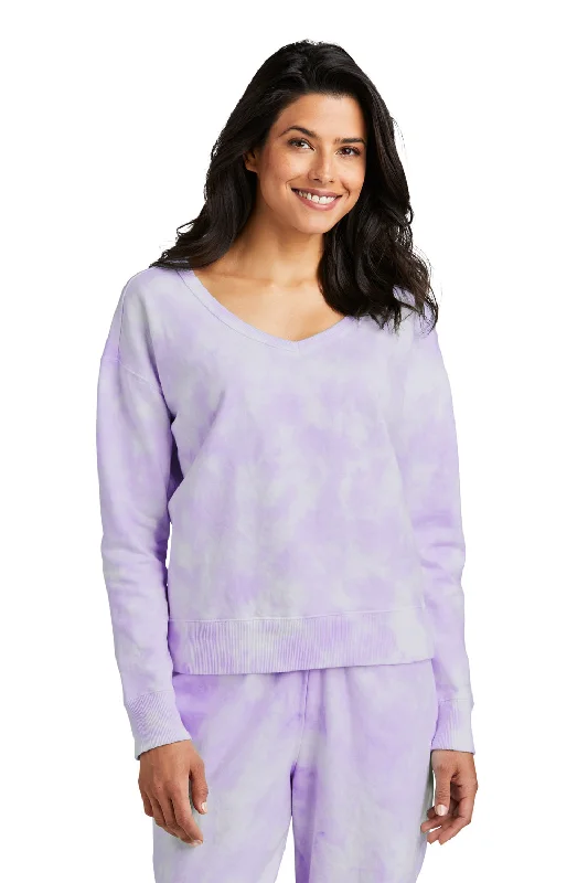 The Best Sale of the Year!Port & Company Womens Beach Wash Tie Dye V-Neck Sweatshirt - Amethyst Purple