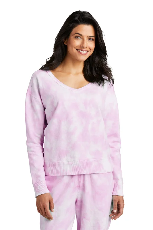 Stock Up and Save!Port & Company Womens Beach Wash Tie Dye V-Neck Sweatshirt - Cerise Pink