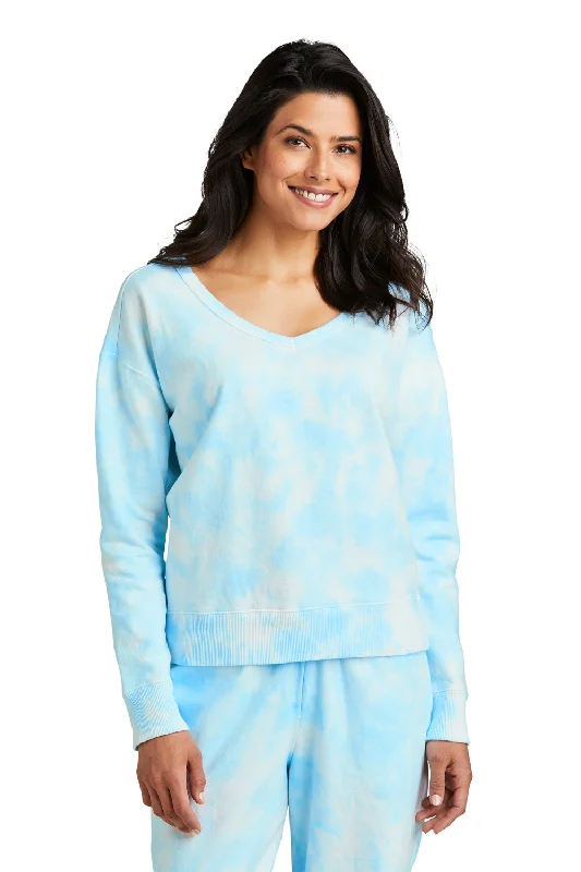 Hurry, Sale Ends Soon!Port & Company Womens Beach Wash Tie Dye V-Neck Sweatshirt - Glacier Blue