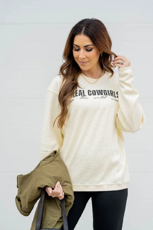 Your Best Deals Are Here!Real Cowgirls Waffled Graphic Crewneck