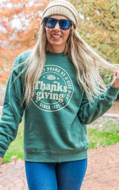 Best Deals Just for You!Serving Family Drama Thanksgiving Graphic Crewneck Sweatshirt**