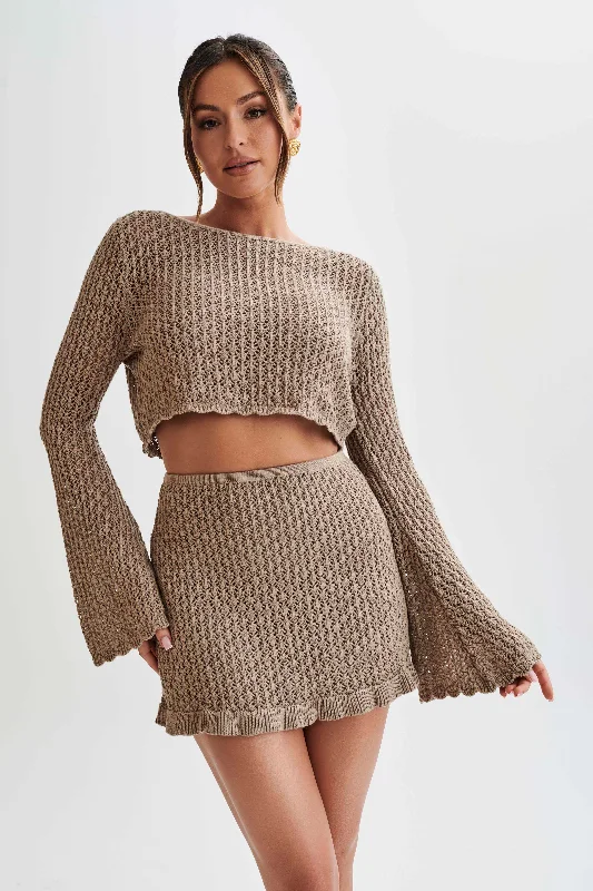 Great Deals, Just for You!Sian Knit Long Sleeve Crop Top - Taupe