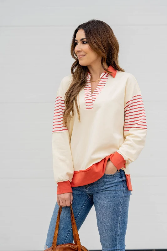 One Day Only – Huge Savings!Stripe Accented Collar Sweatshirt