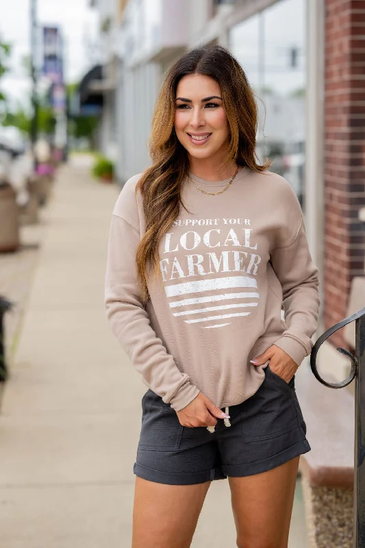 Get More for Less!Support Your Local Farmer Underlined Graphic Crewneck