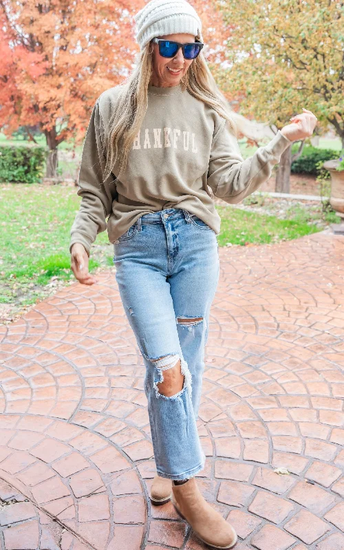 Time to Snag a Bargain!Thankful Pigment Dyed Graphic Sweatshirt - Sandstone***