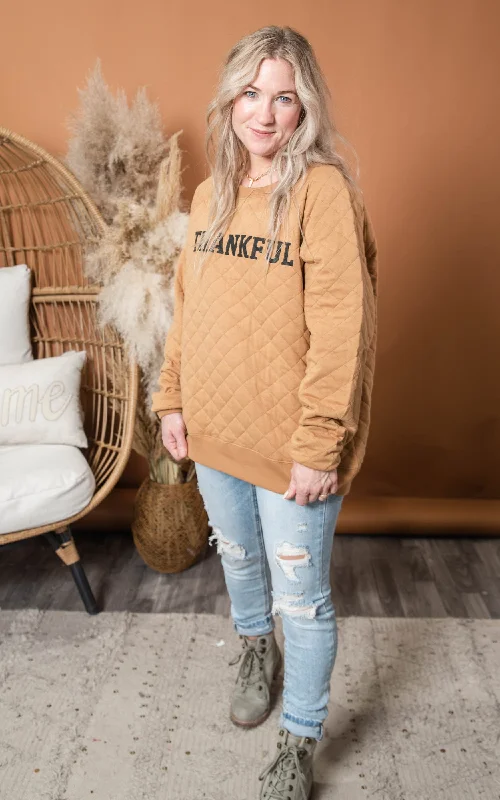 Snag the Best Prices Now!Thankful Quilted Sweatshirt - Caramel**