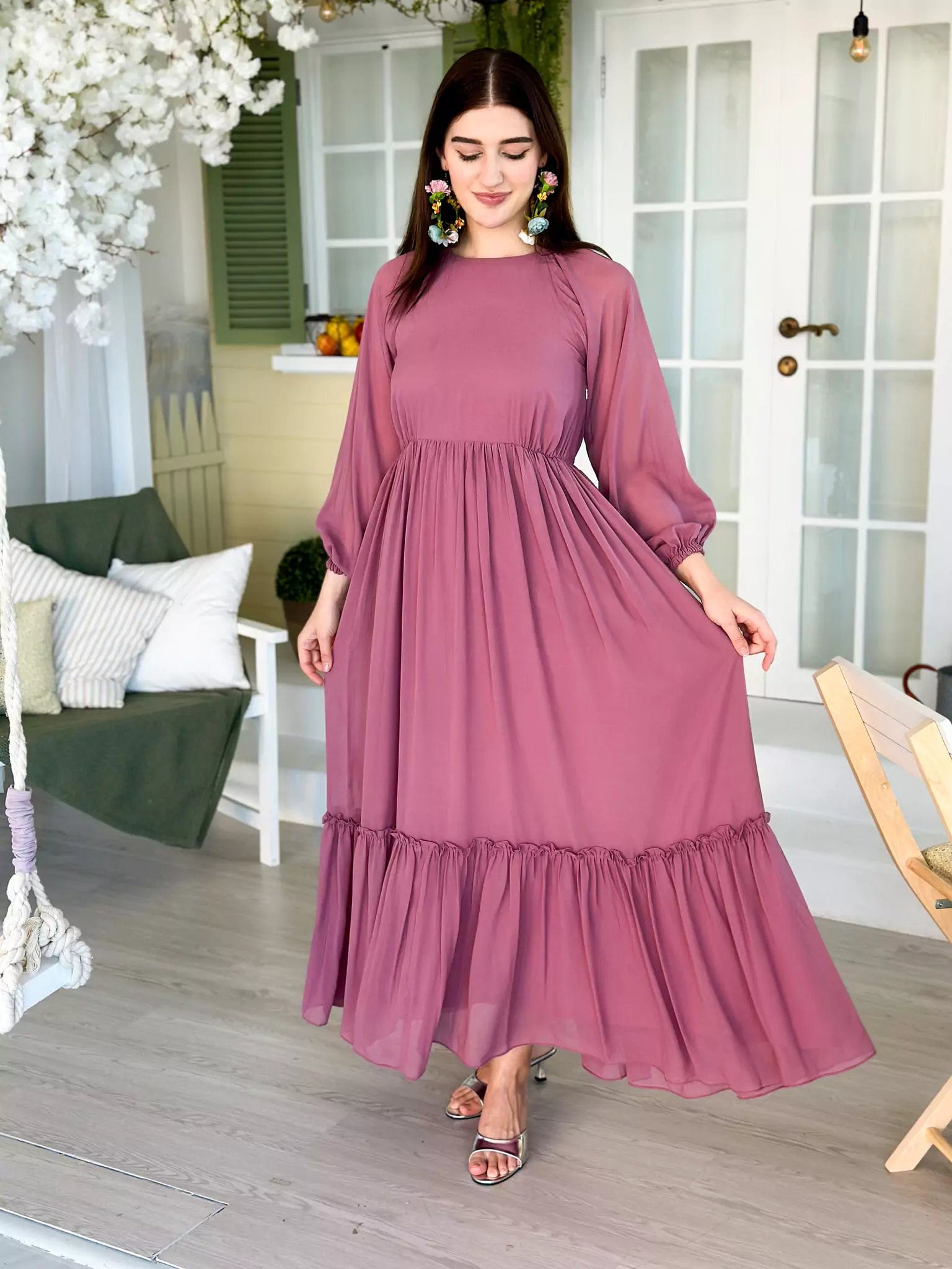 Bigger Savings, Better Shopping!Allium Solid Long Dress - Mauve