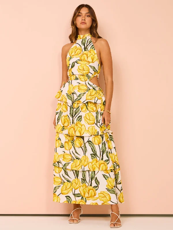 Your Wallet Will Thank You!Ambra Maddalena Aurora Halter Neck Gown in Tulips
