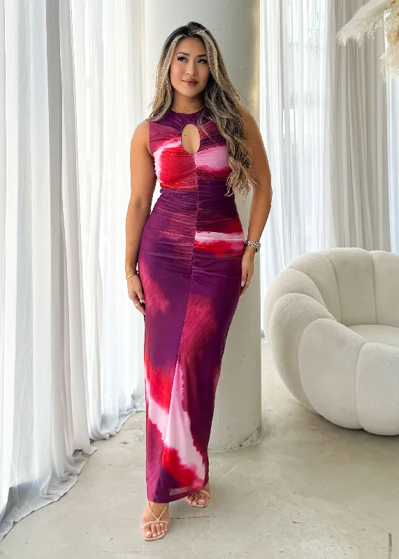 Find the Best Deals Here!Artella Mesh Maxi Dress - Plum Tie Dye