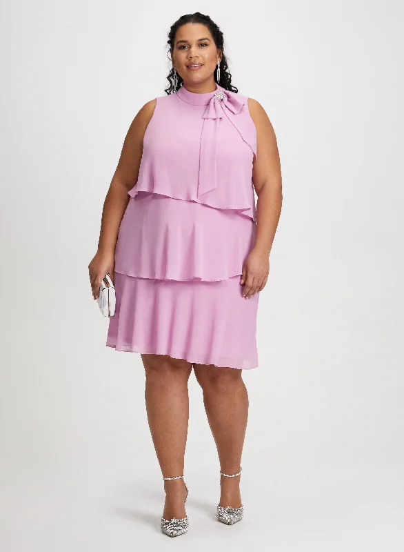 Massive Price Cuts!Bow Neck Tiered Dress