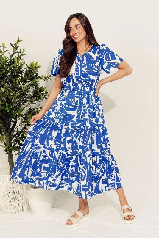 Savings You Can’t Ignore!Cannes Blue Geo Cotton Dress